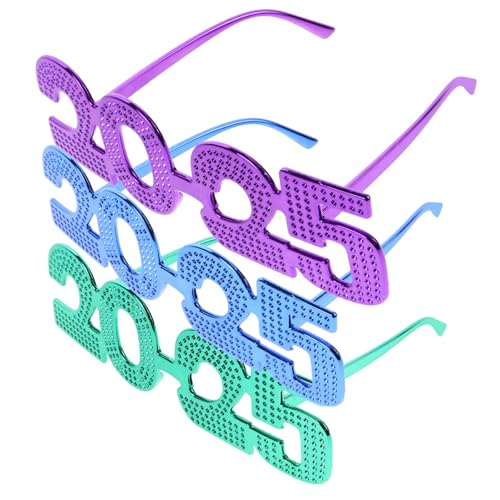 NUOBESTY 3 Stück Partybrillen Teilig Kunststoff Spaß Brille Zahlen Design für Silvester Geburtstag Fest Feier Zubehör in Grün Lila Blau von NUOBESTY