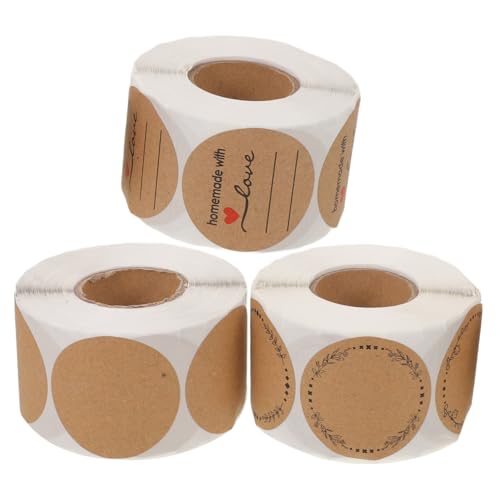 NUOBESTY 3 Stück Rund Selbstklebende Etiketten Rolle Blanko Verpackungsaufkleber mit Starker Haftung Runde Siegelaufkleber für Versand Verpackung und Kleinunternehmen von NUOBESTY
