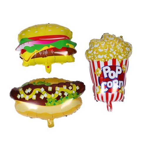 NUOBESTY 3 Stück Teiliges Party deko Folienballons in Realistischen Food motiven Popcorn Hot Dog Hamburger für Kindergeburtstag Bbq Filmabend Kreative Kinderparty Dekoration von NUOBESTY