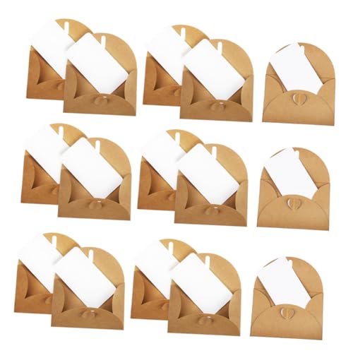 NUOBESTY 30 Sätze Mini Kraftpapier Briefumschläge mit Weißen Blankokarten Herzverschluss Vintage Stil Kreditkartengröße für Hochzeiten Geburtstagsgrüße Dankeskarten und DIY Einladungen von NUOBESTY