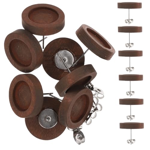 NUOBESTY 30 Stück Teiliges Holz Ohrstecker Rohlinge Earring Bezel Trays für DIY Schmuckherstellung Basteln von Ohrringen Zubehör in Dunkelbraun von NUOBESTY