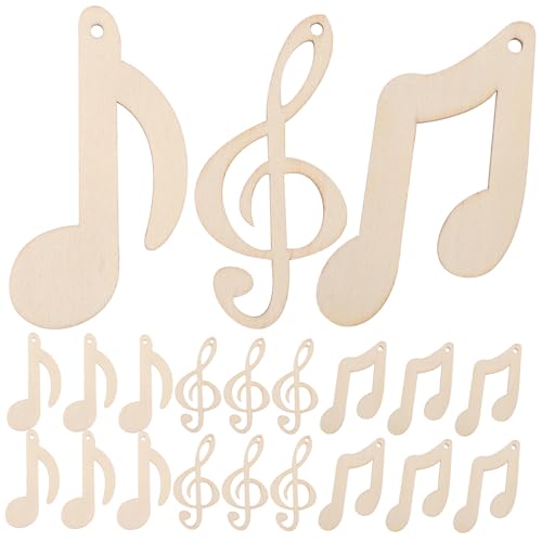 NUOBESTY 30 Stück Unvollendete Musiknoten Holzscheiben für Diy Bastelarbeiten Blanko Holz Ausschnitte zum Bemalen und Verzieren für Kreative Projekte und Dekorationen von NUOBESTY