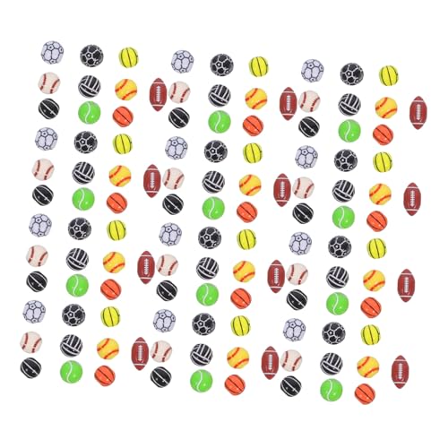 NUOBESTY 300 Stück Sportperlen Acryl Großloch Perlen für DIY Schmuckherstellung mit Basketball Fußball Tennis Volleyball Rugby Motiven Bunte Bastelperlen für Sportarmbänder und von NUOBESTY
