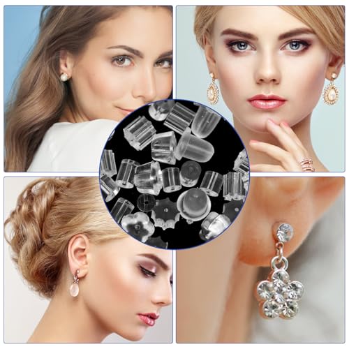 NUOBESTY 300 Stück Transparente PVC Ohrstecker Verschlüsse Weiche Allergiefreie Earring Stoppers in Formen Langlebig Bequem Passend für Ohrstecker Ersatz für Piercing Stopper von NUOBESTY