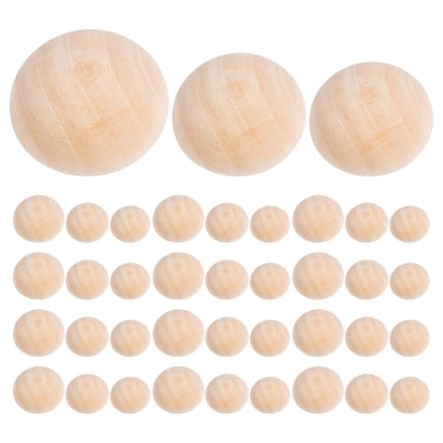 NUOBESTY 300 Stück Unbehandelte Holzkugeln: Halbrunde Holzperlen für Selbstgemachte Weihnachtskränze, Ornamente, Puppenherstellung, Malerei, Bastelprojekte, Schmuck (12 Mm, 15 Mm, 20 Mm) von NUOBESTY