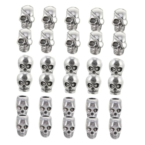 NUOBESTY 30Stücke Skelett Schädel Legierung Abstandsperlen für DIY Schmuckherstellung Anhänger für Armbänder und Schlüsselringe Langlebige Perlen zum Auffädeln von NUOBESTY
