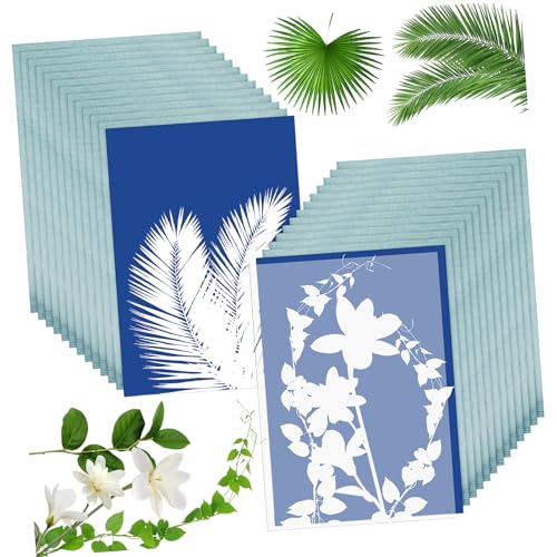 NUOBESTY 32 Blatt Druckpapier Cyanotypie Papier mit PVC Platte für Kreative Diy Projekte für Fotogramme Botanische Drucke und Mischtechnik von NUOBESTY