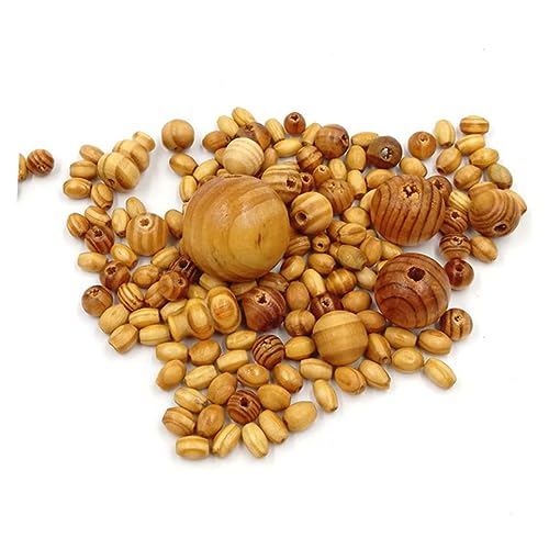NUOBESTY 32G Runde Holzperlen Mischpackung Großen und Kleinen Holzperlen für Schmuckdesign und Bastelprojekte Natürliche Farben für DIY Ideen von NUOBESTY