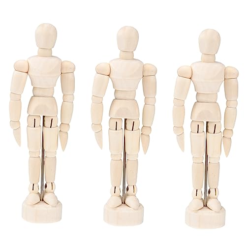 NUOBESTY 3St Gelenkpuppe Modelle holzfiguren holzdeko DIY-Puppen Schaufensterpuppe Modell aus Holz Zeichnungsmodell ganzer Körper Marionette Handmodell schmücken Hölzern 13.5 cm von NUOBESTY