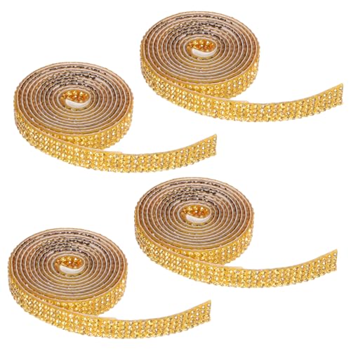 NUOBESTY 4 Rollen Selbstklebendes Strassband Reihig Breit Glitzernde Dekorationsbänder für DIY Basteln Kleidung Geschenkverpackung von NUOBESTY