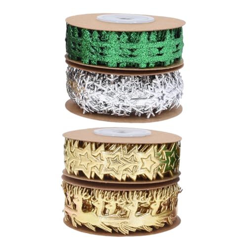 NUOBESTY 4 Rollen Weihnachtsdekorationsband mit Geprägtem Schneeflocken Hirschmotiv Langlebiges Geschenkband für Diy-weihnachtsgeschenke Kränze Blumenarrangements und Baumdekorationen von NUOBESTY