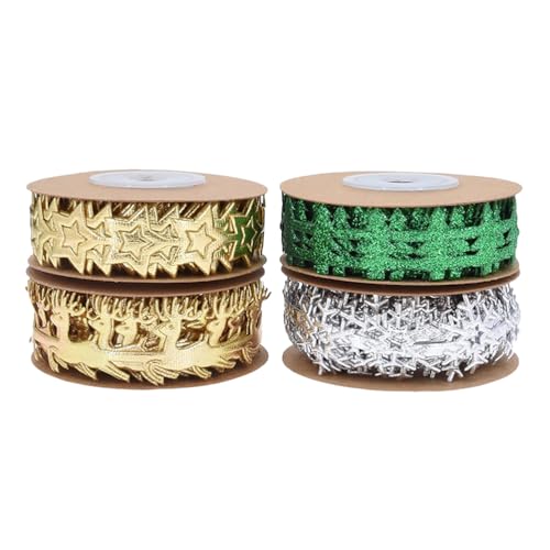 NUOBESTY 4 Rollen glitzerndes Weihnachtsband zum Verpacken – Geschenkband zum Verpacken von Schleifen – Basteln, Weihnachtsdekorationen, Partydekorationen von NUOBESTY