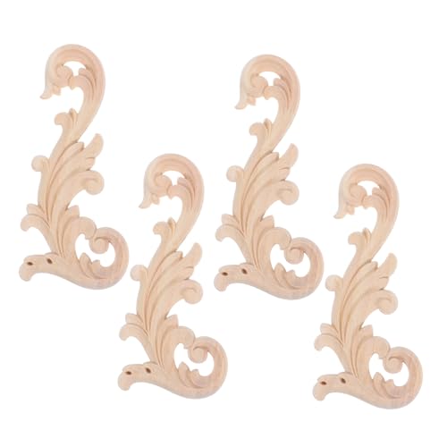 NUOBESTY 4 Stück Abziehbilder für Holzschnitzereien Applikationen und Onlays für Möbel Holzapplikationen für Möbel unbemalte aus Holz geschnitzte Applikation Schrank Beige von NUOBESTY