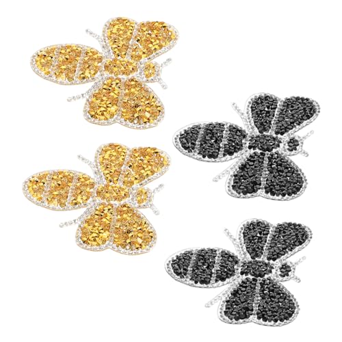 NUOBESTY 4 Stück Glitzernde Bienen Patches zum Aufbügeln für Kleidung Schuhe Taschen Dekorative Kristall Applikationen für Diy Projekte von NUOBESTY