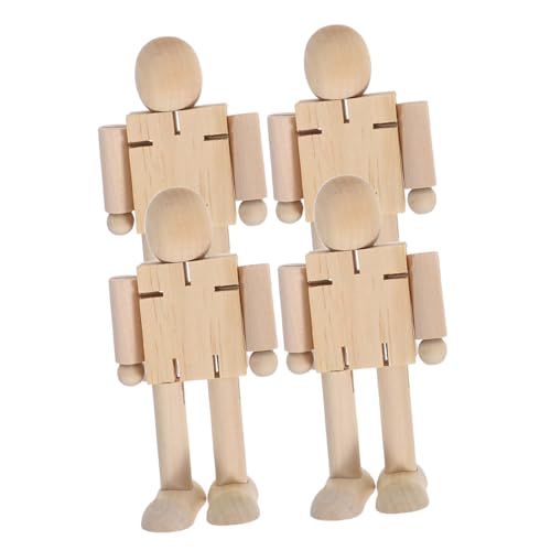 NUOBESTY 4 Stück Holzroboter Künstlerische Schaufensterpuppe Roboterstatue aus Holz unfertige Holzfigur Peg-Puppe Puppenkörper Puppenhausfiguren Holzpegpuppe Holzmenschen zum Basteln Beige von NUOBESTY