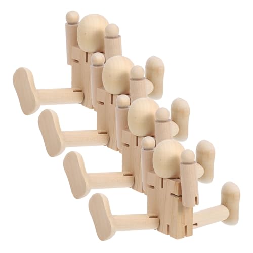 NUOBESTY 4 Stück Holzroboter Roboterfigur Holzpuppenroboter DIY Painting Supplies Roboterfigur aus pfeifen unfertige Puppenkörper Roboterholz zeichnen Peg-Puppe Beige von NUOBESTY