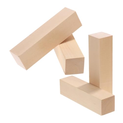 NUOBESTY 4 Stück Teiliges Basswood Schnitzholz Unbehandelte Lindenholzblöcke Weich und Glatt für DIY Holzschnitzen Basteln Modellbau und Kreative Holzprojekte von NUOBESTY