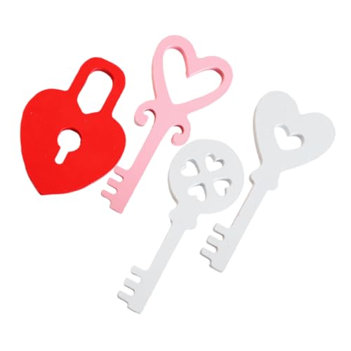 NUOBESTY 4 Stück Valentinstag-Anhänger Valentinstag-Ornament Herz-Geschenkanhänger Girlande Schlüsseldekor aus Holz Hängender Herz-Schlüsselanhänger Schlüsselform Zubehör Produkt aus Holz von NUOBESTY