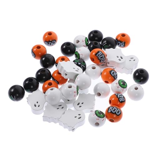 NUOBESTY 40 Stück Halloween Holzperlen Bunte Diy Bastelperlen für Schmuckherstellung und Dekoration für Kreative Projekte und Festlichkeiten von NUOBESTY