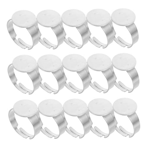 NUOBESTY 40 Stück Verstellbare Flache Runde Fingerringe Rohlinge für Diy Schmuckherstellung Cabochon Lünette für Männer und Frauen von NUOBESTY