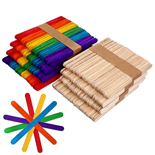 NUOBESTY 400 Stück Bunte und Naturfarbene Holzstäbchen Glatte Oberfläche Sichere Eisstiele für Diy Bastelprojekte Lernmaterial für Schule und Zuhause von NUOBESTY