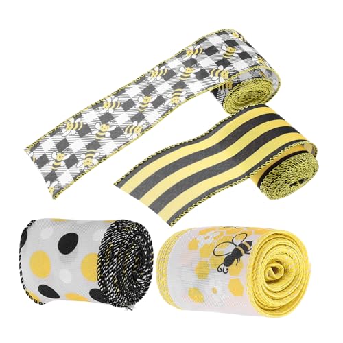 NUOBESTY 4Rollen Bienenstil Geschenkband Dekorative Bänder für DIY Blumenverpackungen Kunsthandwerk und Geschenkverpackungen Langlebig und Vielseitig Einsetzbar NUOBESTY 4Rollen Bienenstil Geschenkband Dekorative Bänder für DIY Blumenverpackungen Kunsthandwerk und Geschenkverpackungen Langlebig und Vielseitig Einsetzbar von NUOBESTY