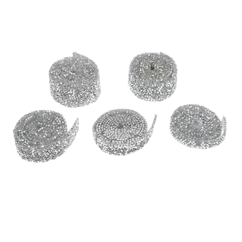 NUOBESTY 5 Rollen Selbstklebendes Strassband Rhinestone Ripsband für Diy Dekorationen Hochzeits und Party Accessoires Silber Weiße Farbvarianten für Kreative Bastelprojekte von NUOBESTY
