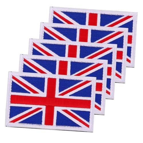 NUOBESTY 5 Stück Handbestickte Uk Flaggen Aufnäher Union Jack Patch für Hüte Kleidung Rucksäcke Strapazierfähiger Stoff für DIY Nähprojekte und Persönliche Stilakzente von NUOBESTY