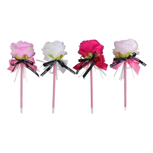 NUOBESTY 5 Stück Kugelschreiber mit Künstlicher Rose, Blumendesign mit Schleife, Gel-tintenstift für Mädchen Und Frauen, Büro- Und Schulbedarf von NUOBESTY