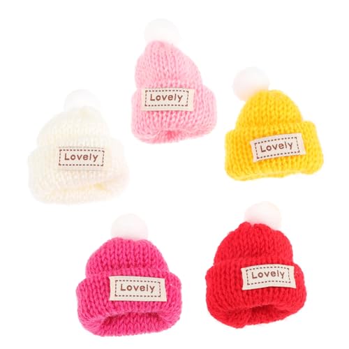 NUOBESTY 5 Stück Mini Strickmützen Bunte Wollhüte DIY Bastelaccessoires Kleine Puppenhüte für Weihnachtsdeko und Handarbeiten von NUOBESTY