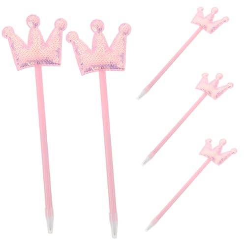 NUOBESTY 5 Stück Pinke Glitzer Kugelschreiber mit Prinzessin Krone Cartoon Design Langlebige Schreibstifte für Schule Büro Halloween Party und Kreative Geschenke für Mädchen und Frauen von NUOBESTY