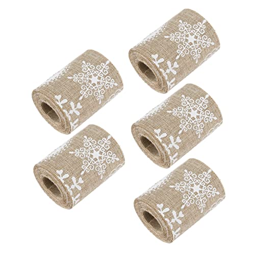 NUOBESTY 5 Stück Sackleinen Bedrucktes Gurtband Lockenband in Verschiedenen Farben Perlenstränge Zum Verzieren Weihnachtsband Weihnachts-ripsband Weihnachten Weihnachtsbaum Feines Leinen von NUOBESTY