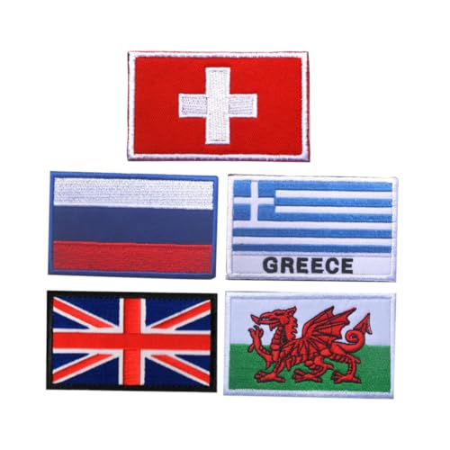 NUOBESTY 5 Stück Teiliges Nationalflaggen Patches mit Stickerei Sportliches DIY Textilaufnäher-Armband Abzeichen Zubehör für Kleidung Taschen Hüte Schuhe Hautfreundlich von NUOBESTY