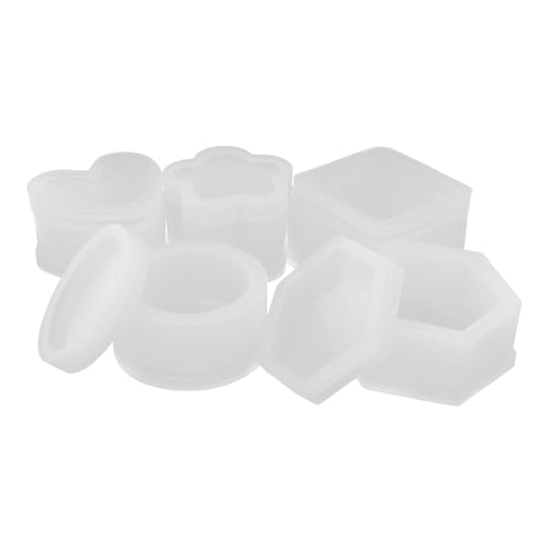 NUOBESTY 5 Stück Teiliges Silikon Resin Gießform mit Deckel Formen in Viereck Herz Blüte Sechseck Wiederverwendbare Langlebige Box Gussform für DIY Epoxidharz Schmuck Kerzenhalter Weiß NUOBESTY 5 Stück Teiliges Silikon Resin Gießform mit Deckel Formen in Viereck Herz Blüte Sechseck Wiederverwendbare Langlebige Box Gussform für DIY Epoxidharz Schmuck Kerzenhalter Weiß von NUOBESTY
