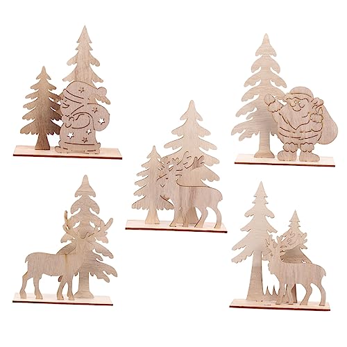 NUOBESTY 5 Stück Teiliges Weihnachtsbaum Tischdekoration Holzornamente Weihnachtsdeko für Familie Partys und Feiertagsessen für Zuhause und NUOBESTY 5 Stück Teiliges Weihnachtsbaum Tischdekoration Holzornamente Weihnachtsdeko für Familie Partys und Feiertagsessen für Zuhause und von NUOBESTY