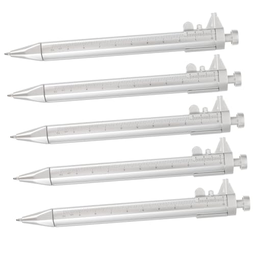 NUOBESTY 5 Stück Vernier Kugelschreiber für Ingenieure und Robuste Ballpoint Pens mit Präziser Messfunktion für Arbeiten und Studium Maßstab Silber Blau von NUOBESTY
