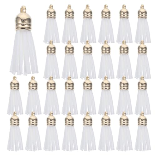NUOBESTY 50 Stück Fake Leder Quasten Zubehör für Diy Schmuckgestaltung Beaded Armband Charms Schlüsselanhänger Handy und Taschen Dekoration Weiß von NUOBESTY