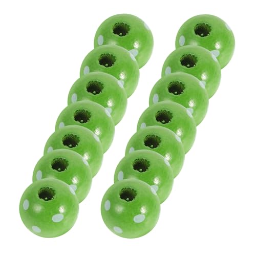 NUOBESTY 50 Stück Grüne Holzperlen mit Weißen Punkten Große Bohrung Runde Spacer Perlen für DIY Schmuck St Patrick's Day Basteln Vielseitige Deko Handwerksperlen von NUOBESTY