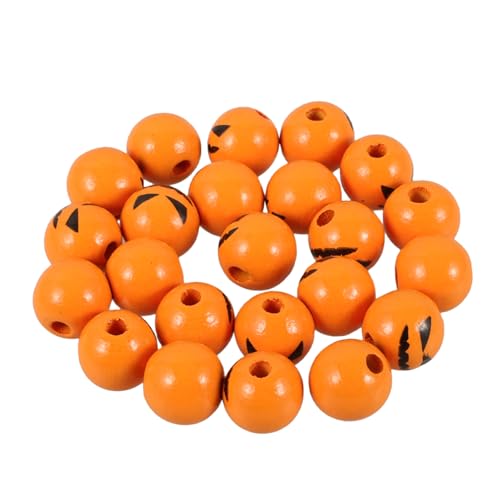 NUOBESTY 50 Stück Halloween Holzperlen mit Gesichtsdesign Runde Bastelperlen für Diy Projekte Dekorationen Armbänder und Mehr für Halloween und Andere Feste von NUOBESTY