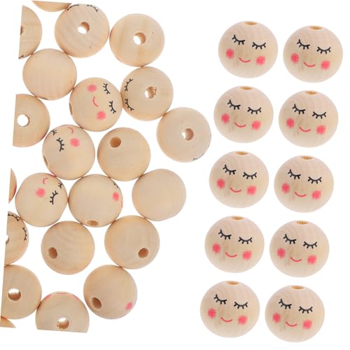 NUOBESTY 50 Stück Holzperlen mit Gesichtsmuster Bunte DIY Holzperlen für Bastelarbeiten Große für Armbänder und Kreative Dekorationen Hautfreundlich und Vielseitig Einsetzbar von NUOBESTY