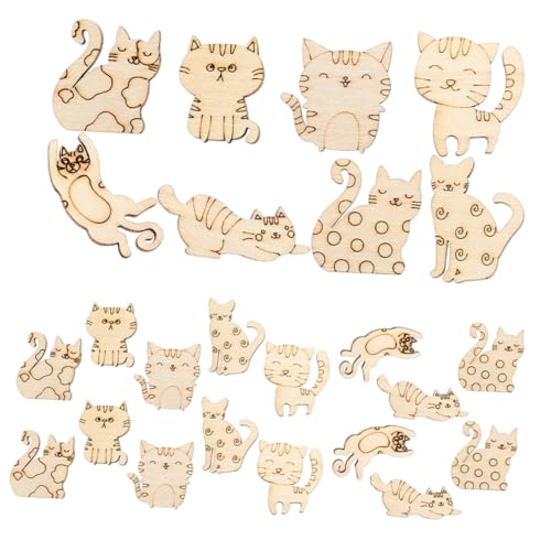 NUOBESTY 50 Stück Holzscheiben Katzenform zum Basteln Unlackierte DIY Holzchips für Kreative Handliche Holzkatzen zum Bemalen und Basteln Schadstofffrei und Sicher für Kinderhandwerk von NUOBESTY