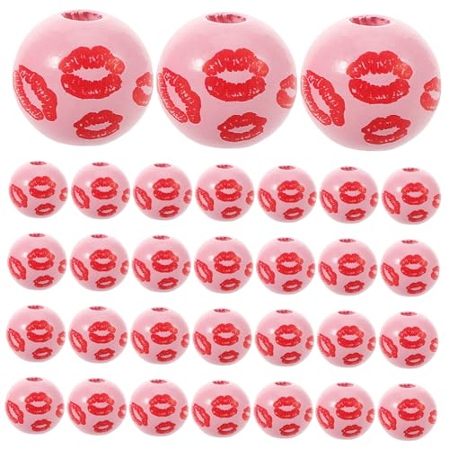 NUOBESTY 50 Stück Lippenförmige Holzperlen für Schmuckherstellung Valentinstag DIY Bastelperlen für Armbänder Halsketten und Dekorationen von NUOBESTY