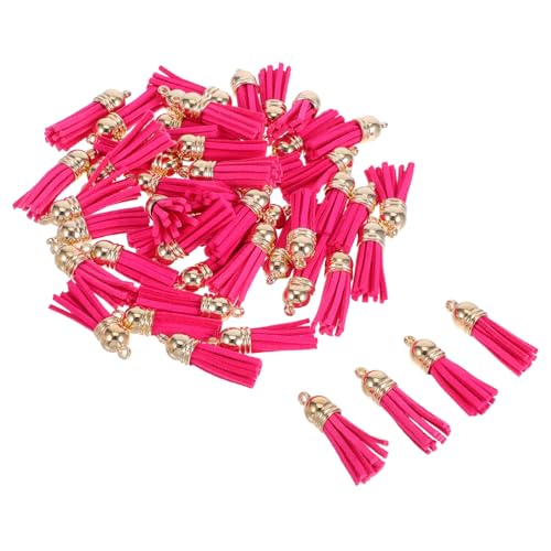 NUOBESTY 50 Stück PU Quasten Schlüsselanhänger Anhänger Mini Leder Quaste Charm Anhänger für DIY Schmuck Basteln Taschenanhänger Zubehör in Rosa von NUOBESTY