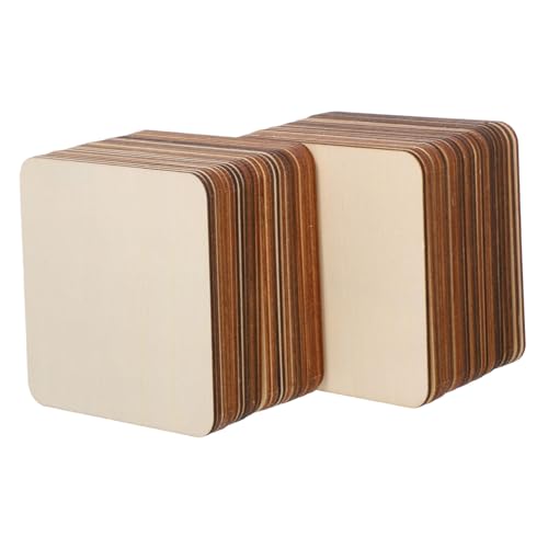 NUOBESTY 50 Stück Quadratische Holzscheiben Unbehandelt Glatt Geschliffen für DIY Holzdekoration Malen Gravur Schnitzen Kreative Bastelprojekte und Heimdekoration von NUOBESTY