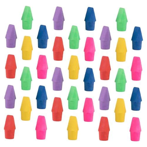 NUOBESTY 50 Stück Teiliges Bunte Bleistiftkappen mit Radiergummi Niedliche Schutzkappen für Bleistiftspitzen Langlebige Verlängerer Praktische Schulmaterialien für Schüler und Studenten von NUOBESTY