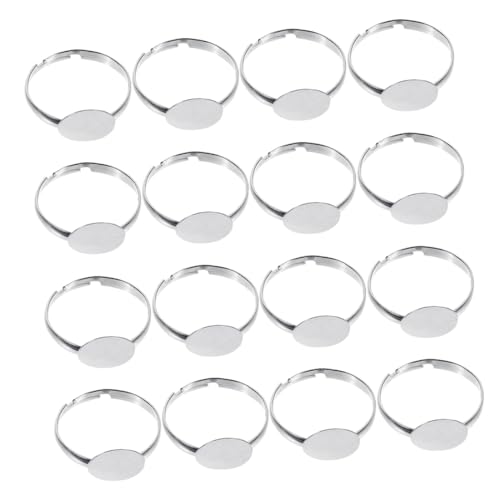 NUOBESTY 50 Stück Verstellbare Ringrohlinge mit Flacher Runder Grundplatte Schmuckzubehör für DIY Schmuckherstellung Klebeeinlage für Edelsteinfassung Passform für Verschiedene Fingergrößen von NUOBESTY