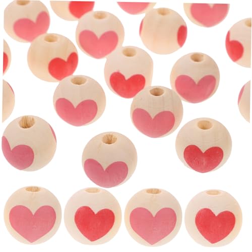 NUOBESTY 50Stücke DIY Holzperlen Herzmuster Bunte Valentinstagsperlen für Basteln Holzperlen zum Dekorieren von Schmuck und Kunsthandwerk für von NUOBESTY