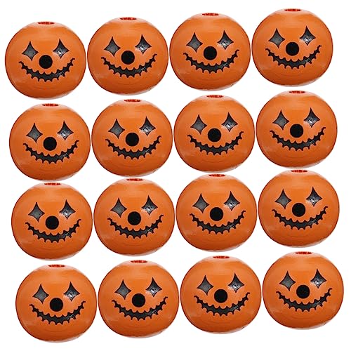 NUOBESTY 50Stücke Halloween Holzperlen DIY Dekoration Handgefertigte Runde Perlen mit Gruseligem Gesicht für Armbänder und Bastelprojekte für Tischdeko und Kreative von NUOBESTY