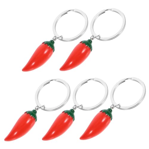 NUOBESTY Chili Schlüsselanhänger 5 Stücke Realistische Chili Pfeffer Simulation Schlüsselanhänger Legierung Lustiges Zubehör für Taschen als Partygeschenk von NUOBESTY