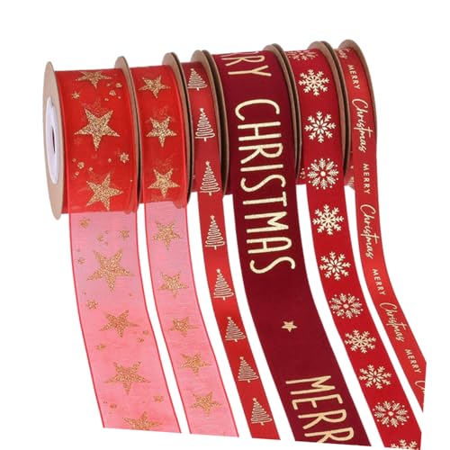 NUOBESTY 6 Rollen Rot Satin Weihnachtsband mit Goldfolie Glitzer Organza Dekoband für Geschenkverpackungen Früchtebox Dekoration und Bastelbedarf für Weihnachten und Feste NUOBESTY 6 Rollen Rot Satin Weihnachtsband mit Goldfolie Glitzer Organza Dekoband für Geschenkverpackungen Früchtebox Dekoration und Bastelbedarf für Weihnachten und Feste von NUOBESTY